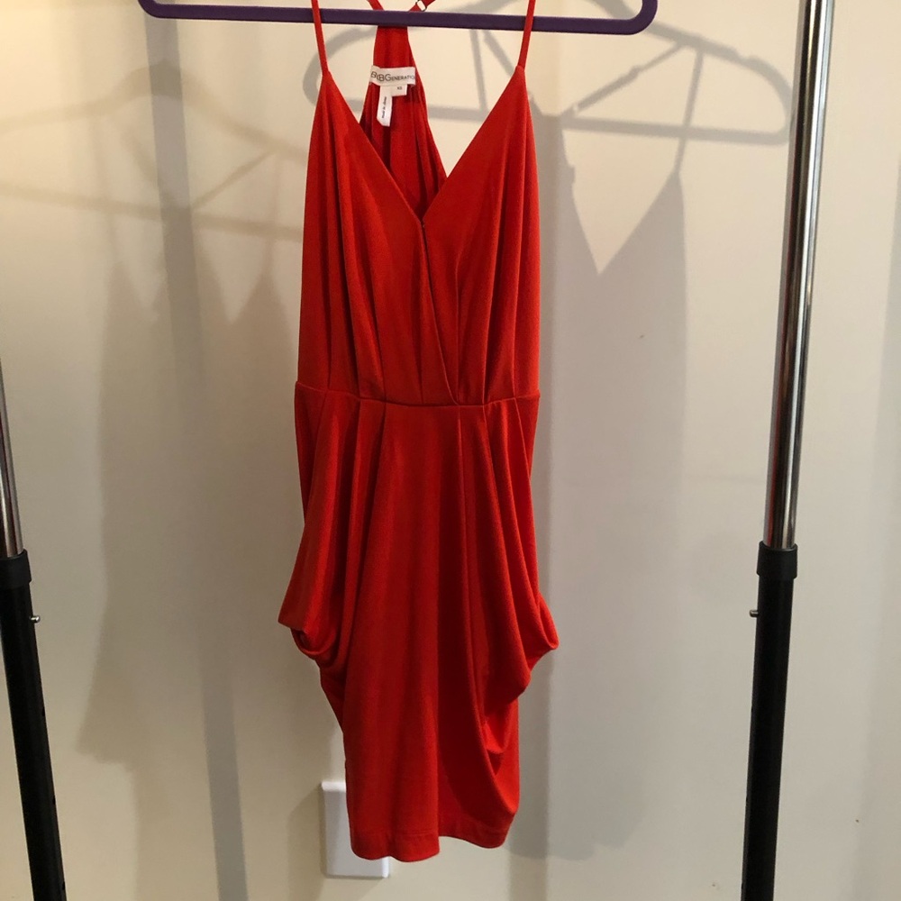 Bcbgeneration Vibrant Red-Orange Drape Dress - image 5